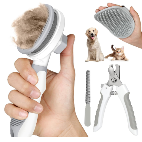 Comotech Grooming Kit | Cat & Dog Brushes | Nail Clipper with File | Bath Brush | For Indoor Pets with Long & Short Fur - Premium Supplies